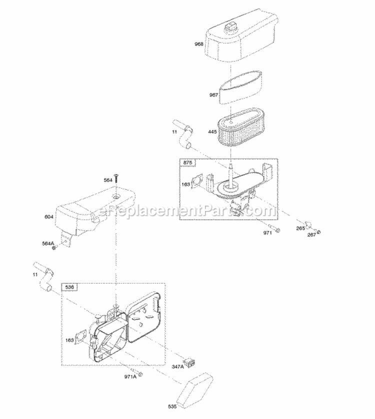 Air Cleaner Diagram and Parts List for 112P02-0002-H1  Briggs and Stratton Engine